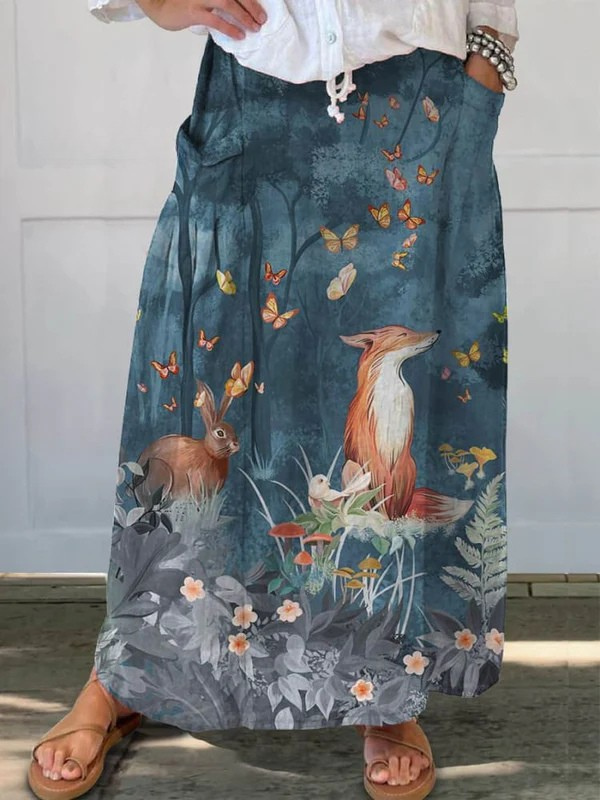 Roxy | Vintage blomster- og dyreprint afslappet nederdel med lommer
