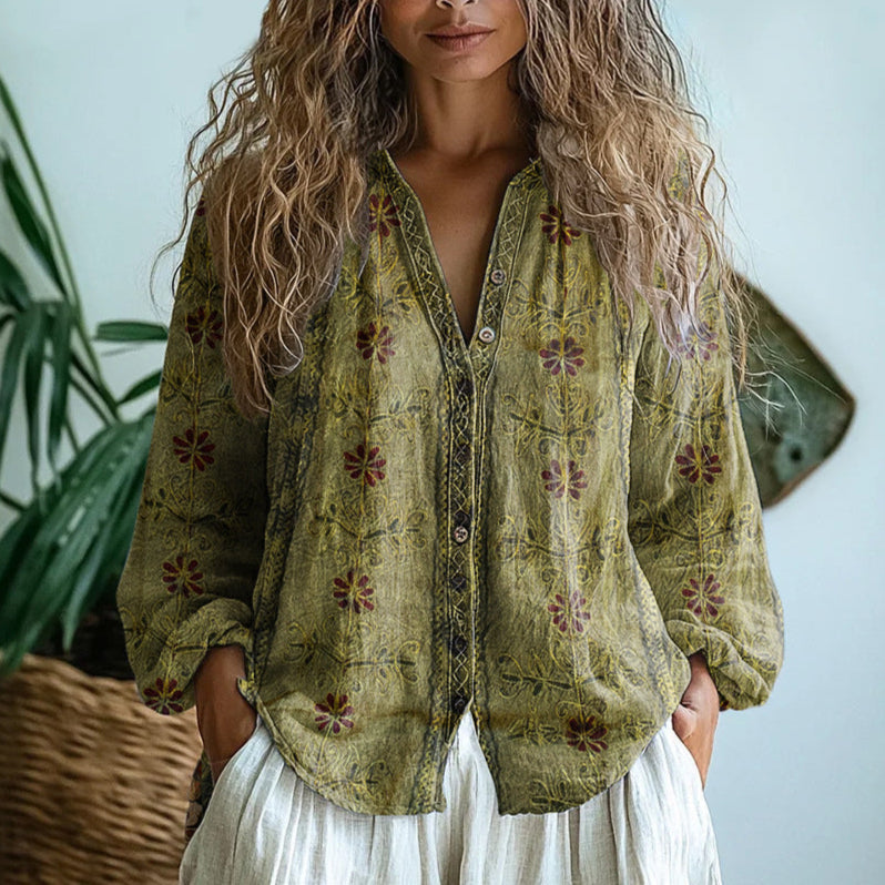 Brianna | Camisa Elegante com Estampa Vintage de Folhas