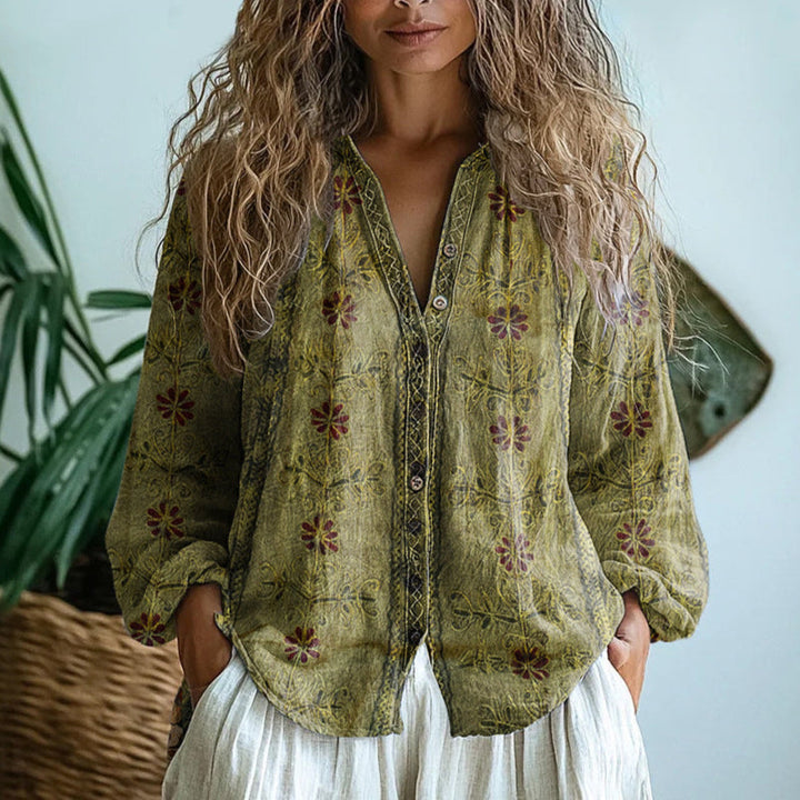Brianna | Camisa Elegante com Estampa Vintage de Folhas
