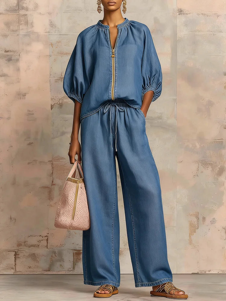 The Zip-Up Top & Wide-Leg Denim Set