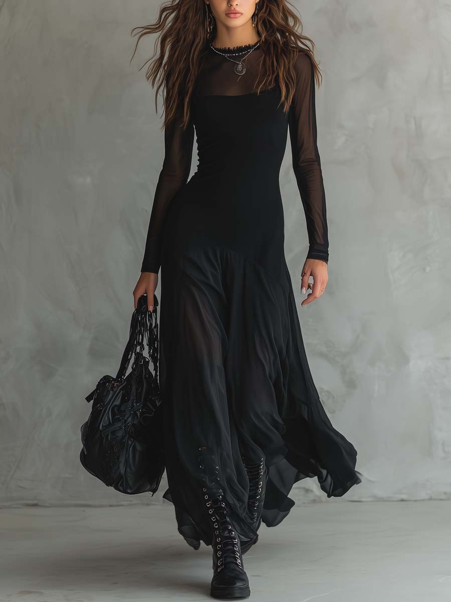 Maxikleid mit transparenten Retro-Ärmeln