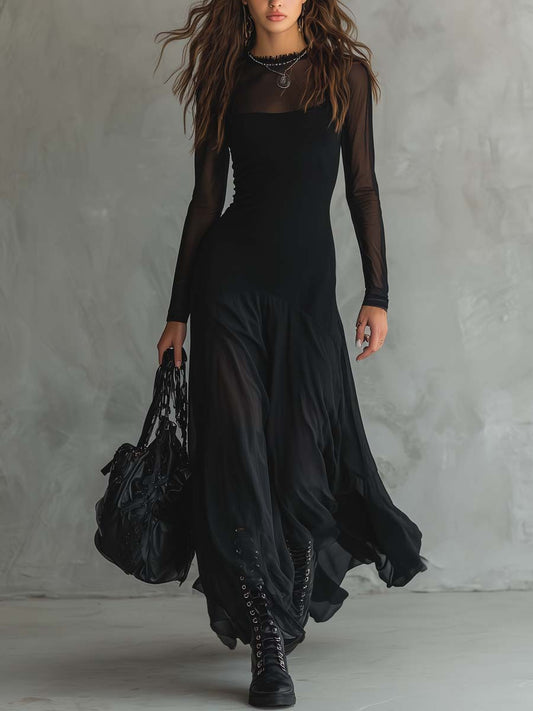 Retro maxi-kjole med transparente ærmer