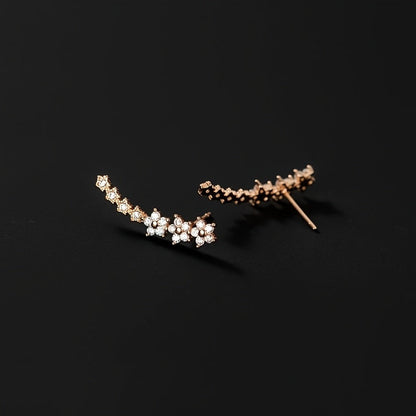 BRINCOS DOURADOS FLORAIS COM CRISTAIS RHINESTONE