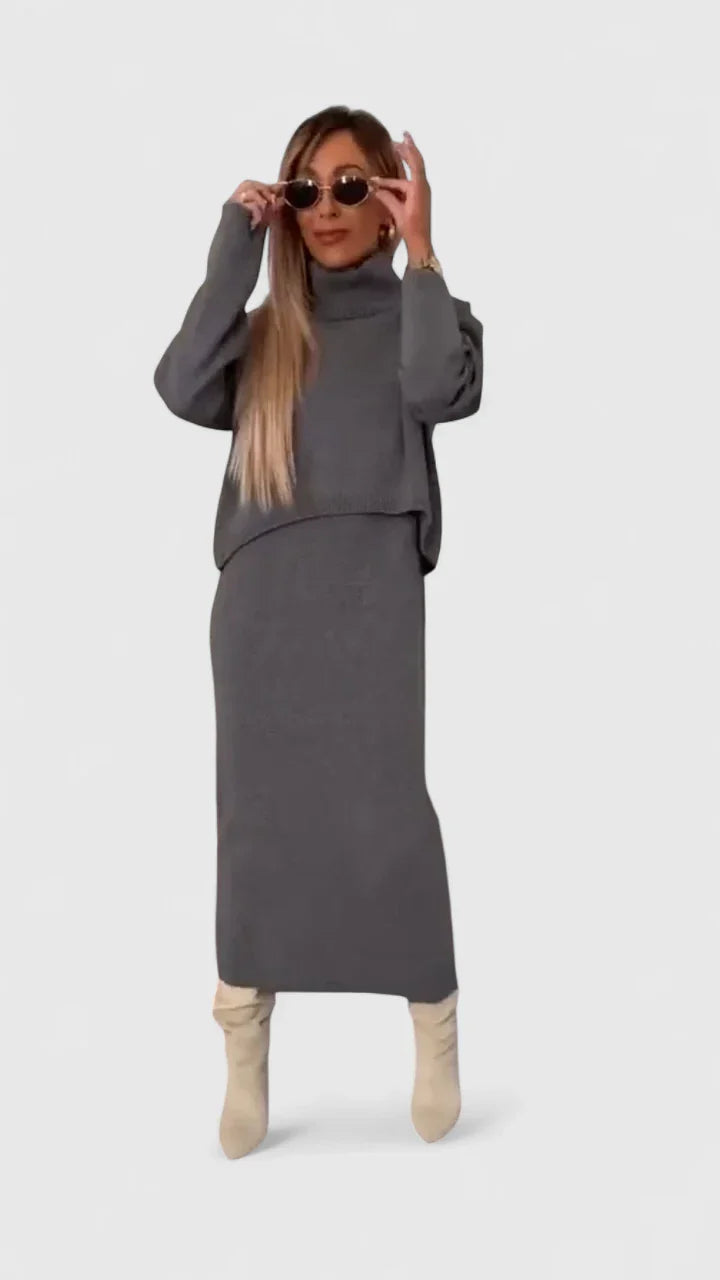 Chrystahl | Elegant kjole og rullekrave-sweater sæt