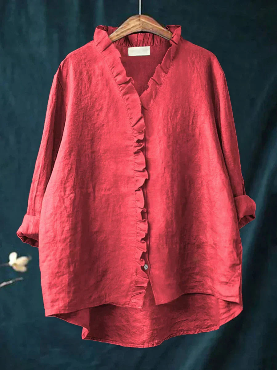 Lily | Bomuld-linned bluse med flæser