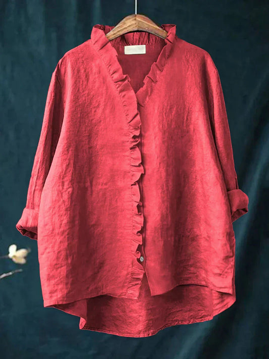 Lily | Cotton Linen Ruffled Blouse
