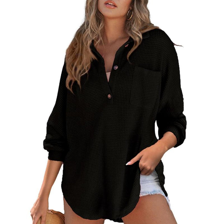 RHANNON™ - Suéter Casual Oversized de Manga Longa com Decote V e Textura Waffle