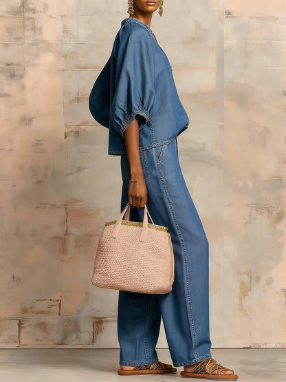 The Zip-Up Top & Wide-Leg Denim Set