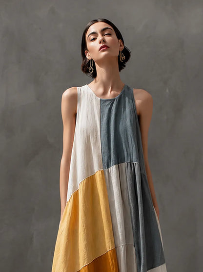 Soleil | Patchwork bomuld-linned ærmeløs maxikjole