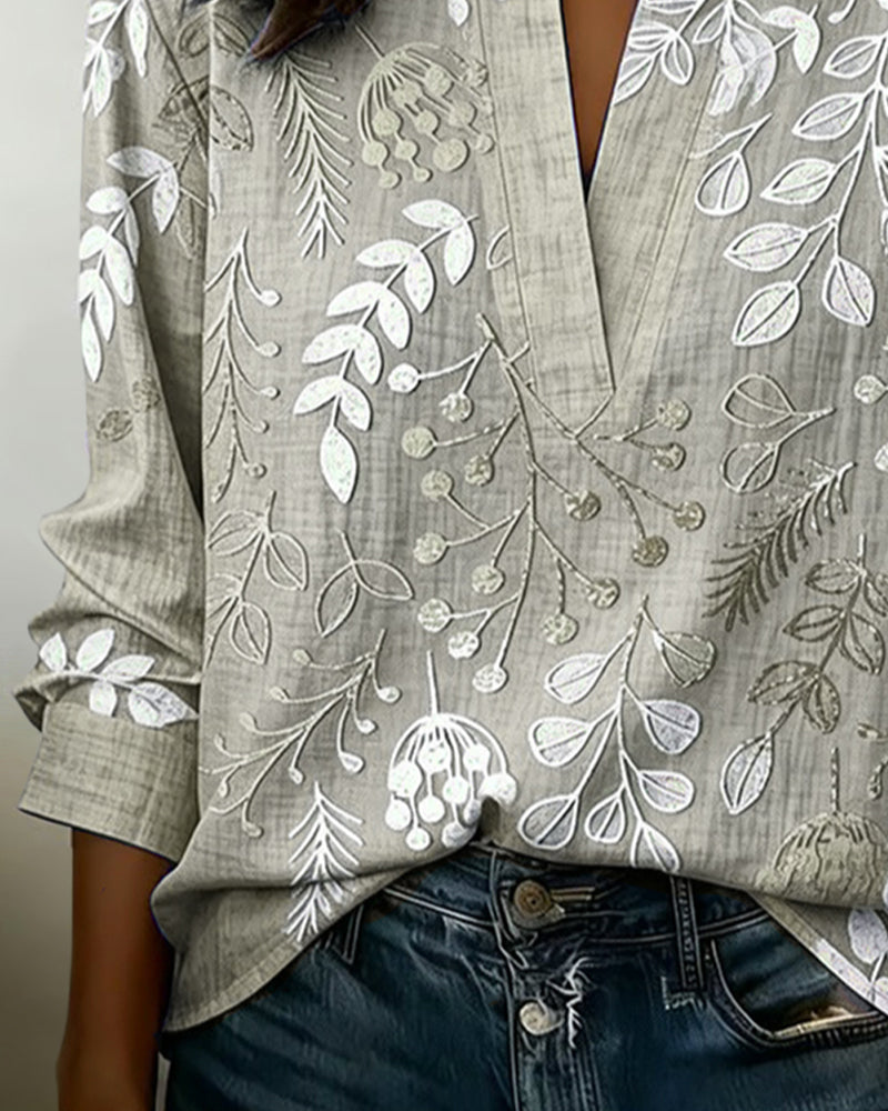 Brielle | Blød Bluse med Blomsterprint og V-udskæring