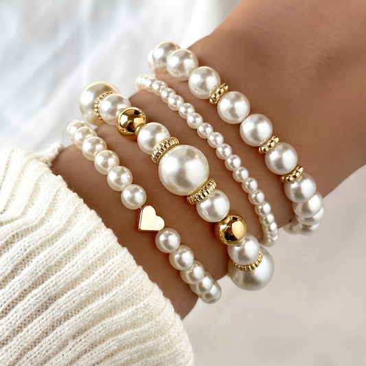 PEARL HEART BRACELET SET