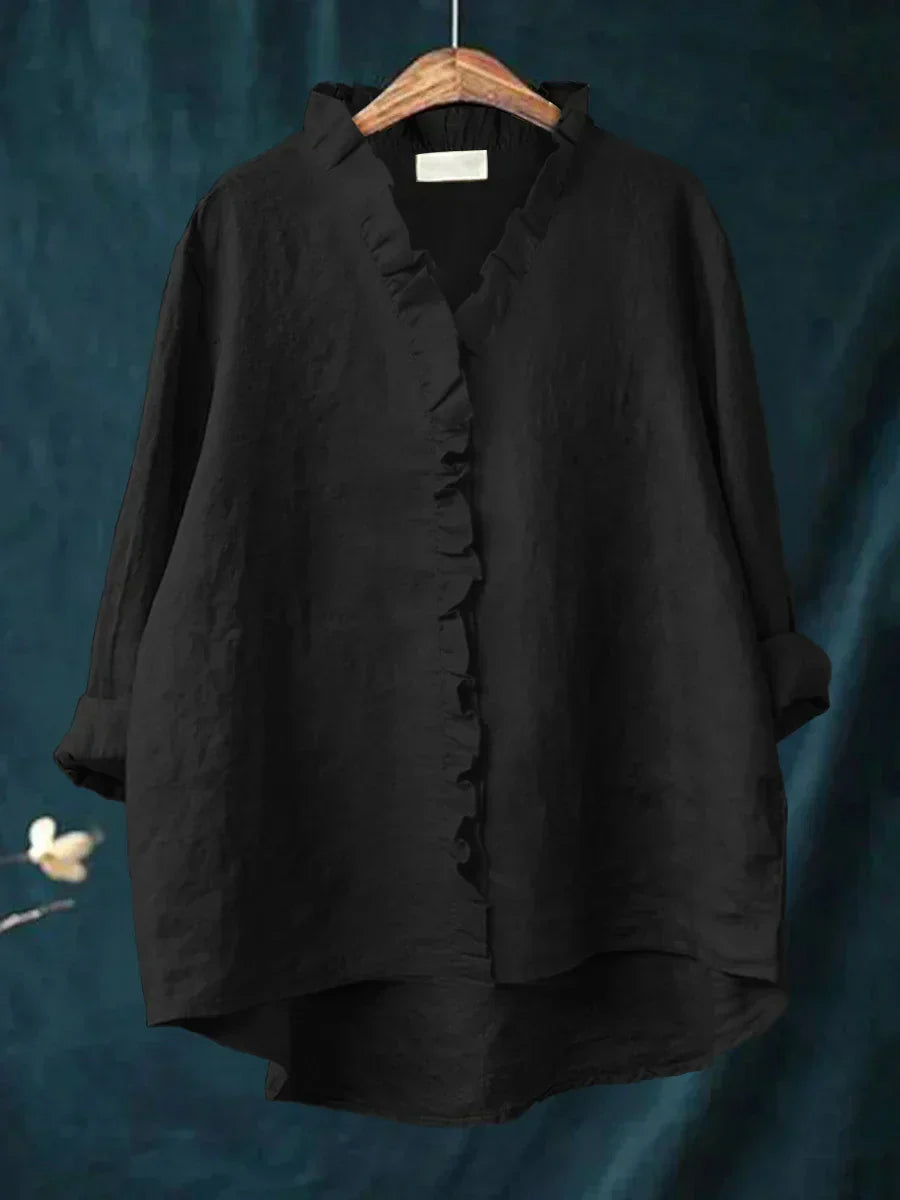 Lily | Bomuld-linned bluse med flæser
