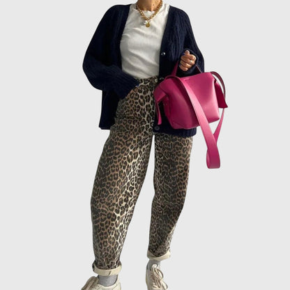 Chandra - Vintage jeans med leopardprint