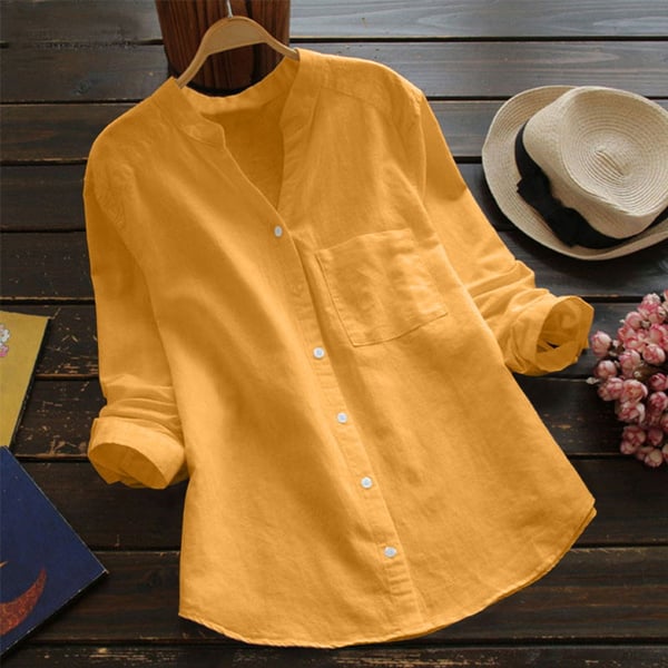 Linen shirt for women with long sleeves and mandarin collar