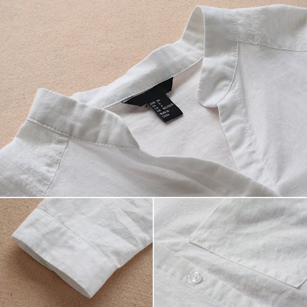 Camisa de linho feminina com mangas longas e gola mandarim