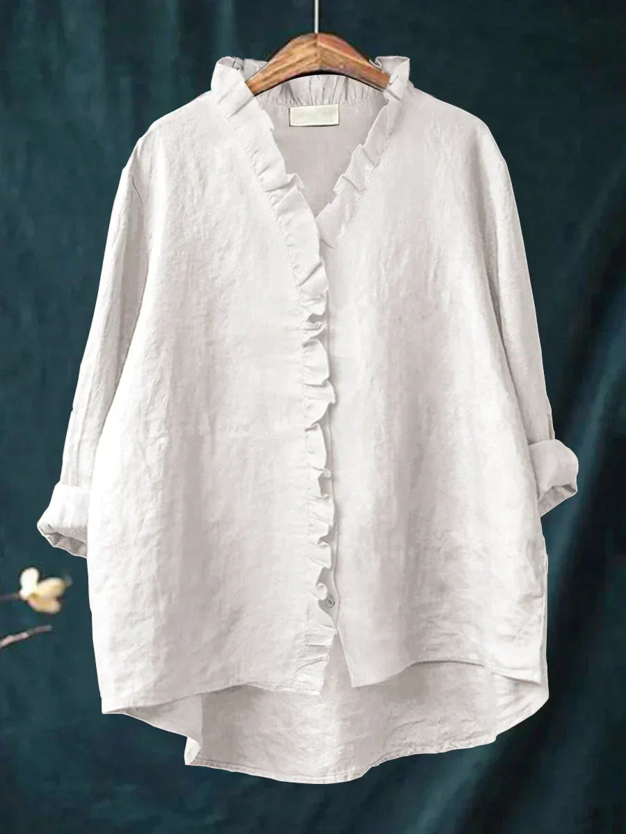 Lily | Bomuld-linned bluse med flæser
