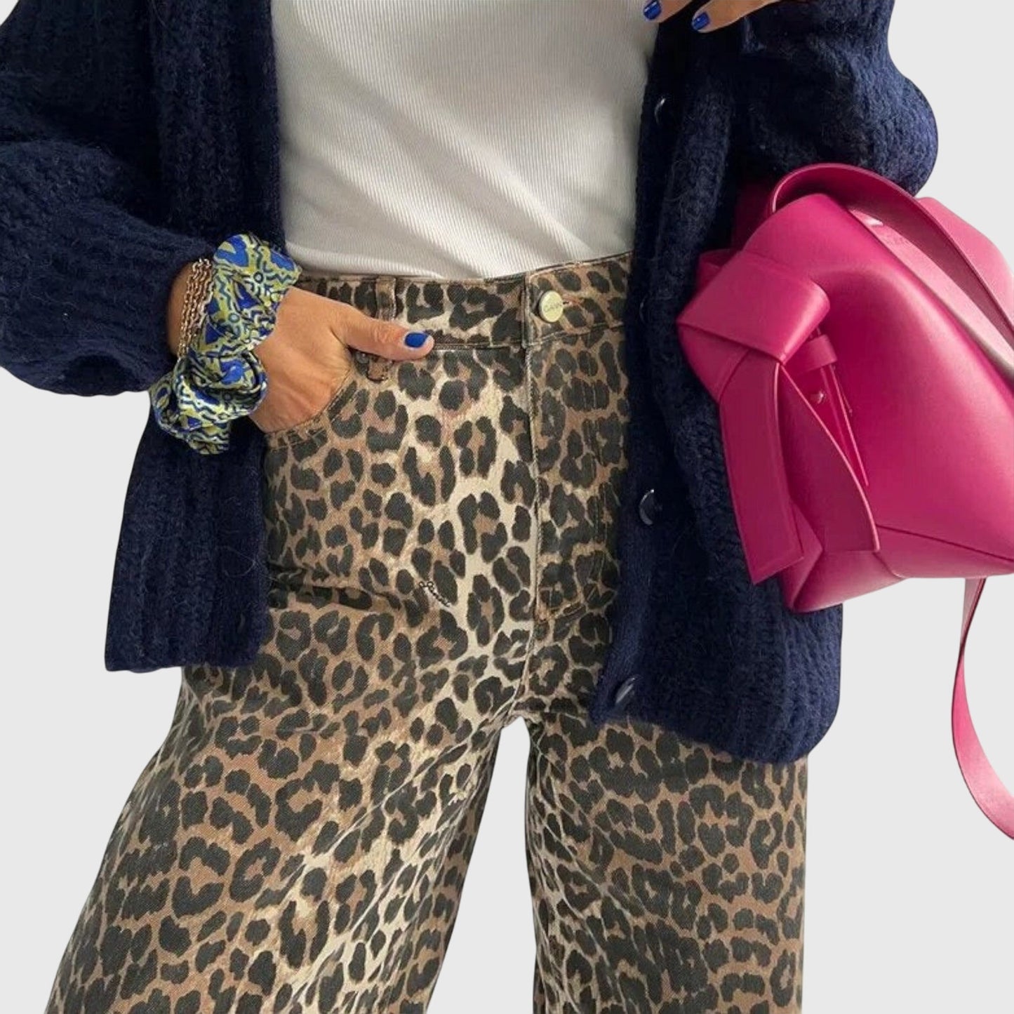 Chandra - Vintage jeans med leopardprint