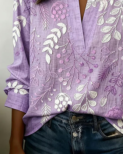 Brielle | Blød Bluse med Blomsterprint og V-udskæring