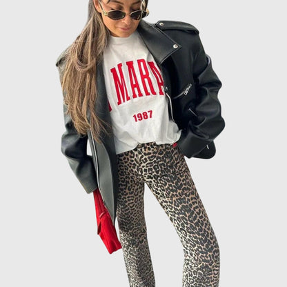 Chandra - Vintage jeans med leopardprint