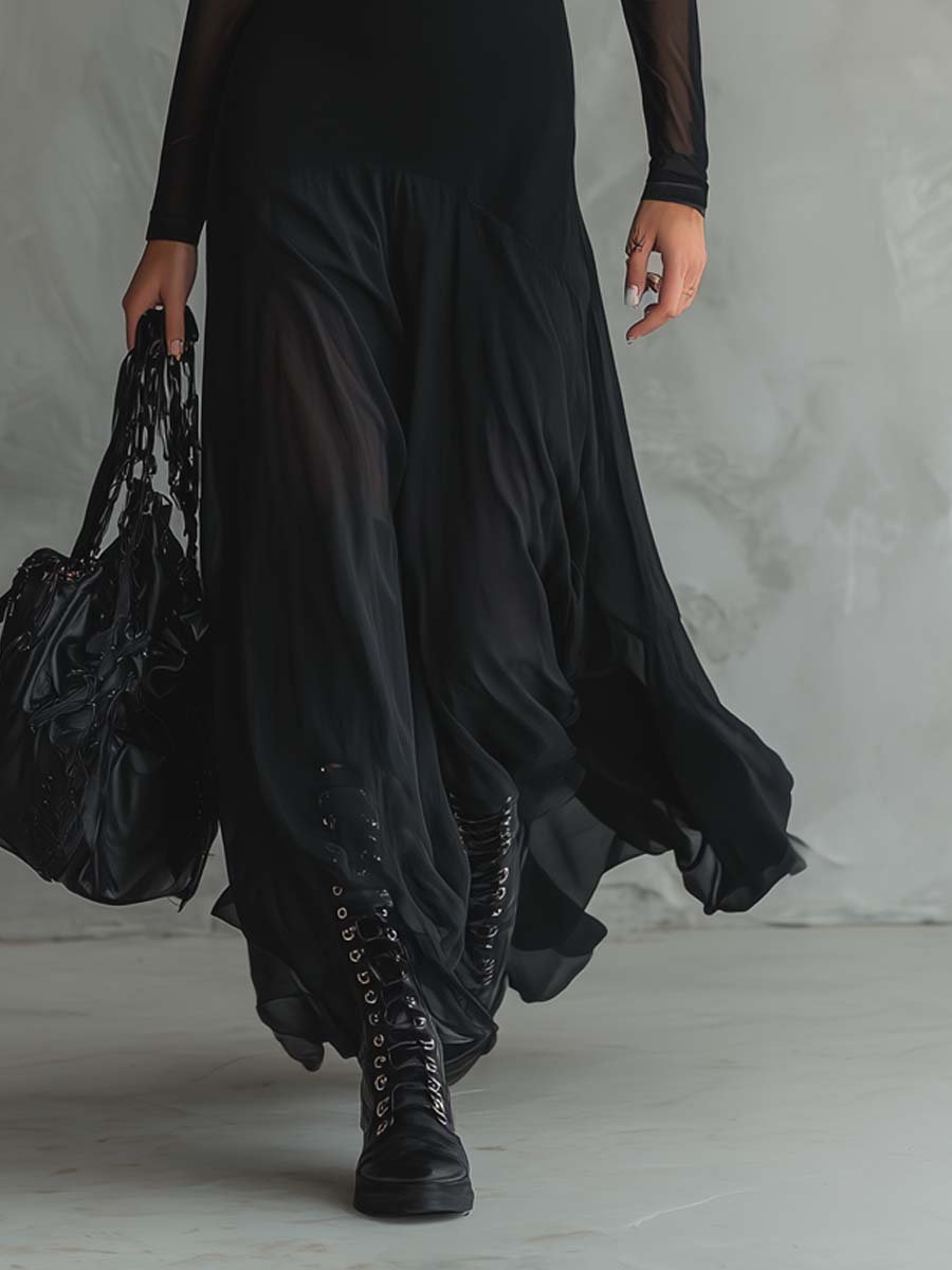 Maxikleid mit transparenten Retro-Ärmeln