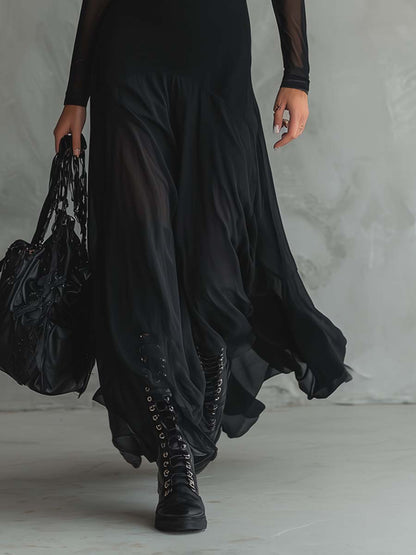 Maxikleid mit transparenten Retro-Ärmeln