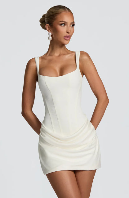 Mini Ruched Dress with Square Neckline and Wide Straps
