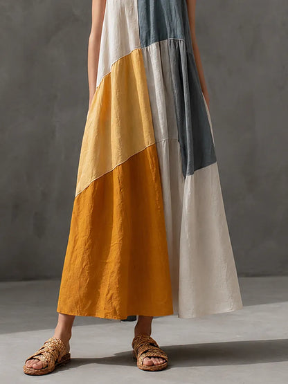 Soleil | Patchwork bomuld-linned ærmeløs maxikjole