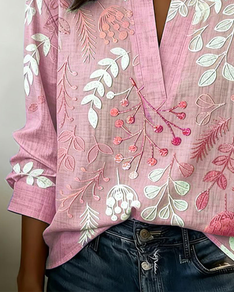 Brielle | Blød Bluse med Blomsterprint og V-udskæring