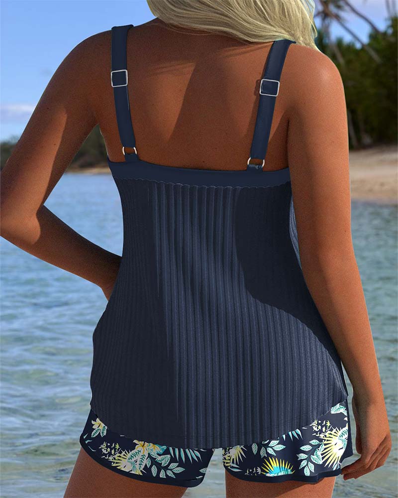 Laluna | Striped Tankini with Two-Piece Beach Briefs