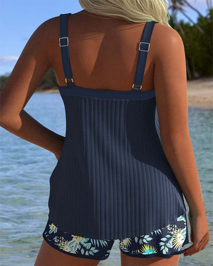 Laluna | Striped Tankini with Two-Piece Beach Briefs