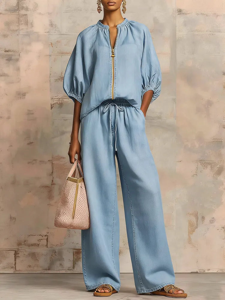 The Zip-Up Top & Wide-Leg Denim Set