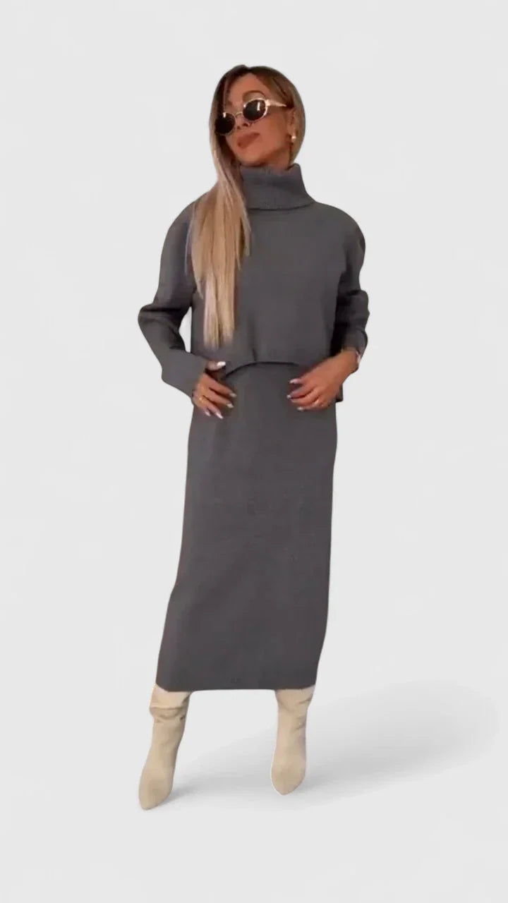 Chrystahl | Elegant kjole og rullekrave-sweater sæt