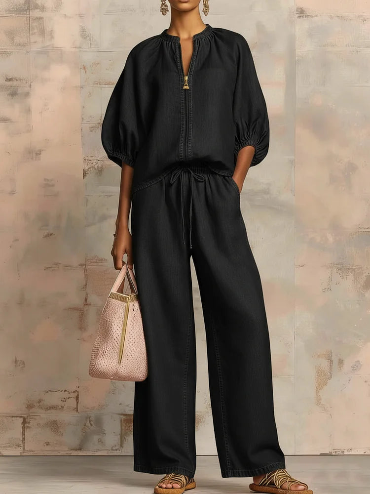 The Zip-Up Top & Wide-Leg Denim Set