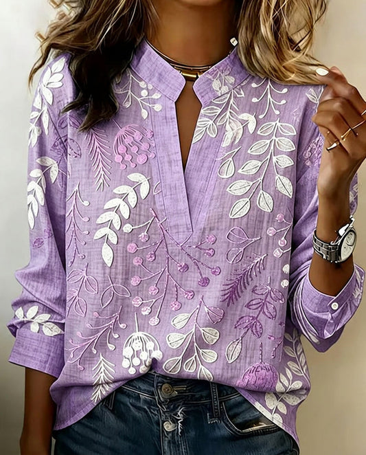 Brielle | Bluse mit floralem V-Ausschnitt und weichem Griff