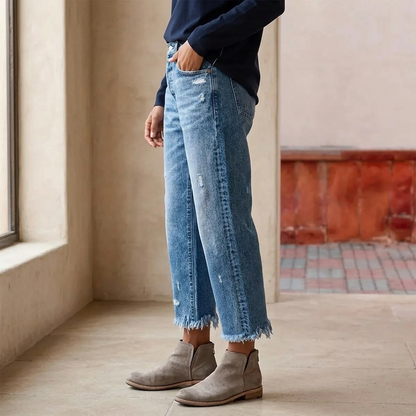 Jimena | Retro frynset cropped jeans med lige ben