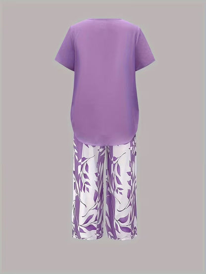 Avy | Casual Leaf Print Two-Piece Set