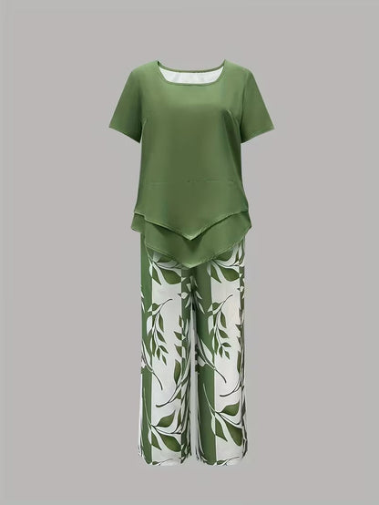 Avy | Casual Leaf Print Two-Piece Set