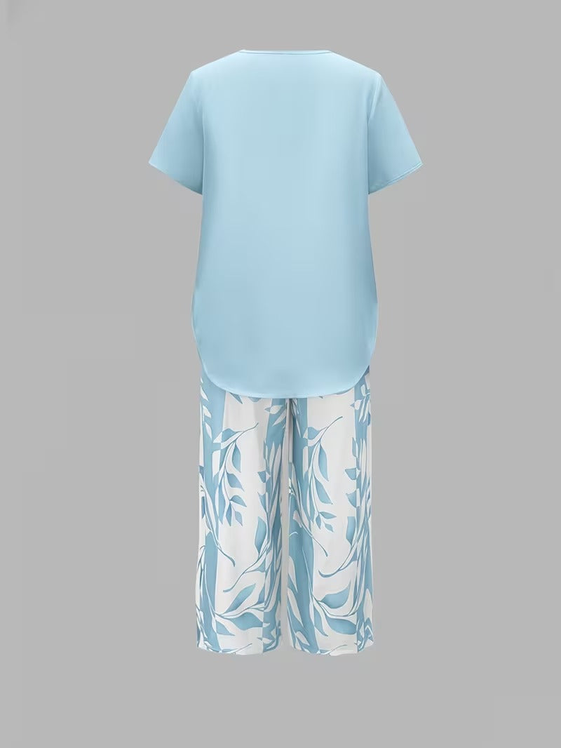 Avy | Casual Leaf Print Two-Piece Set