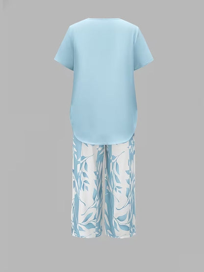 Avy | Casual Leaf Print Two-Piece Set