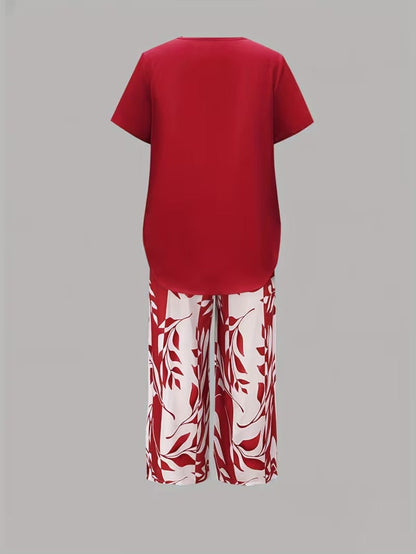 Avy | Casual Leaf Print Two-Piece Set