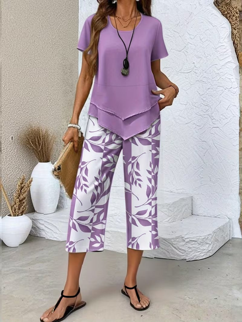 Avy | Casual Leaf Print Two-Piece Set