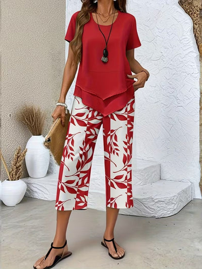 Avy | Casual Leaf Print Two-Piece Set