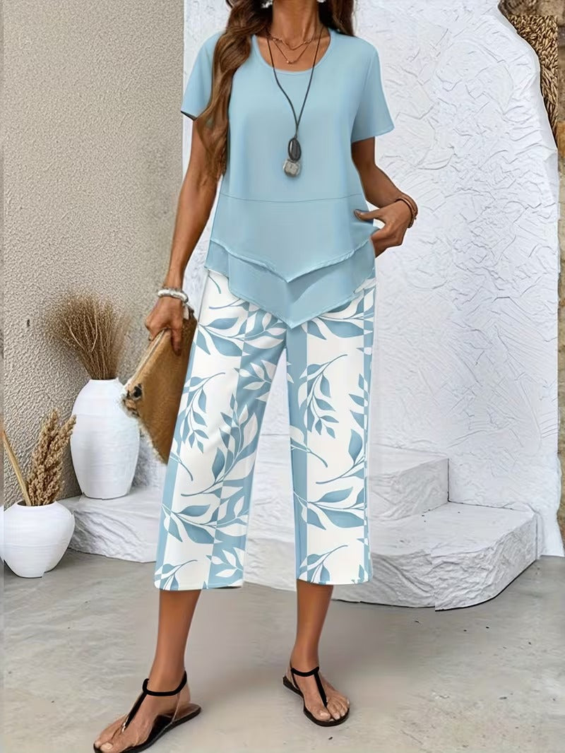 Avy | Casual Leaf Print Two-Piece Set