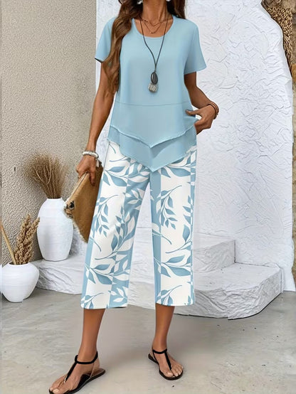 Avy | Casual Leaf Print Two-Piece Set