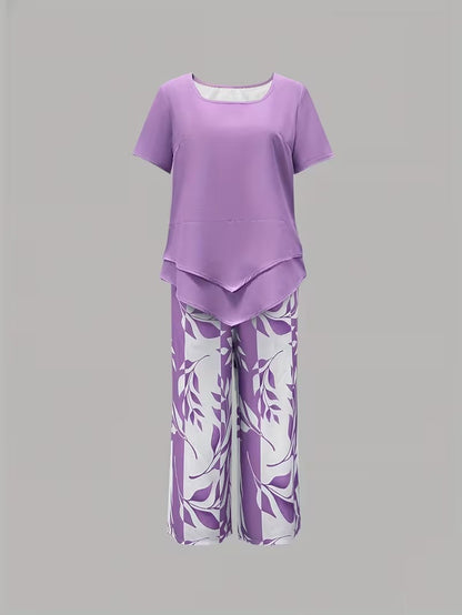 Avy | Casual Leaf Print Two-Piece Set