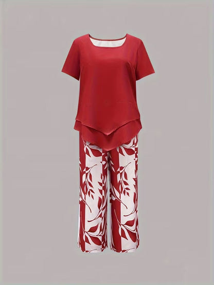 Avy | Casual Leaf Print Two-Piece Set