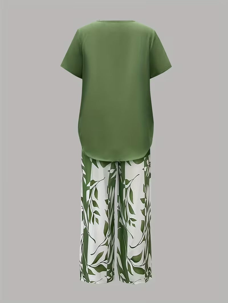 Avy | Casual Leaf Print Two-Piece Set