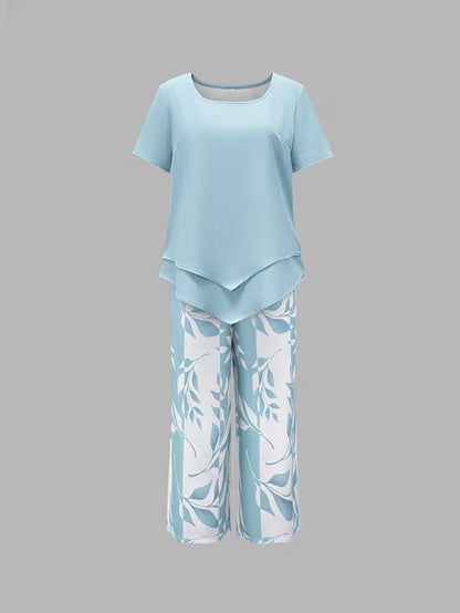 Avy | Casual Leaf Print Two-Piece Set