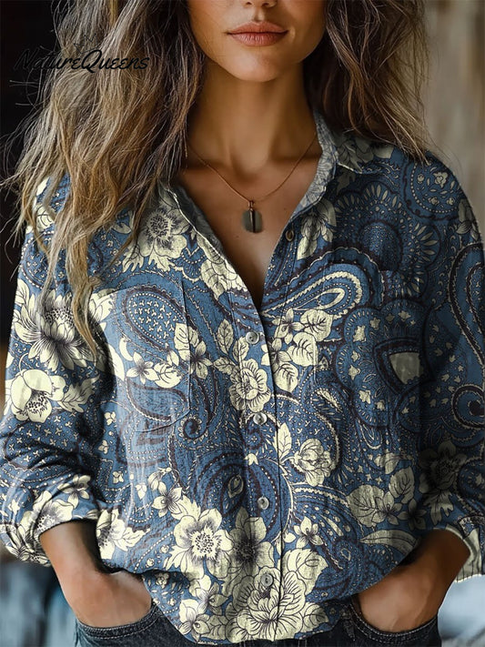 Denise | Camisa casual de algodón cómoda para mujer con manga larga y estampado de paisley