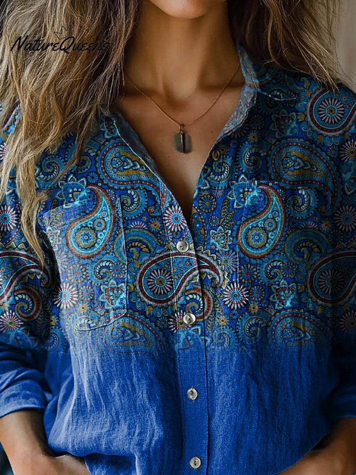Christina | Camisa Casual Feminina de Algodão Confortável com Manga Longa e Estampa Elegante de Arabescos